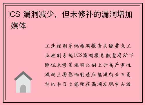 ICS 漏洞减少，但未修补的漏洞增加 媒体