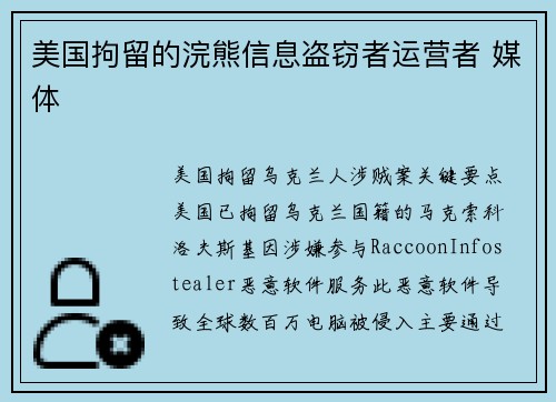 美国拘留的浣熊信息盗窃者运营者 媒体