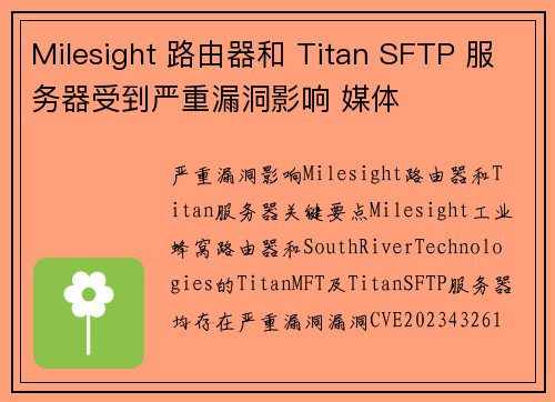 Milesight 路由器和 Titan SFTP 服务器受到严重漏洞影响 媒体